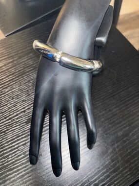 REESELYN CREATIONS Handcrafted Silver Stretch Tube Bangles w/ Rhinestone Spacers